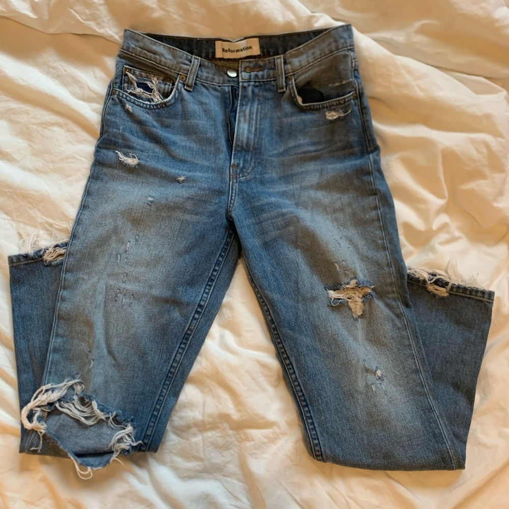 Reformation Distressed Blue Jeans